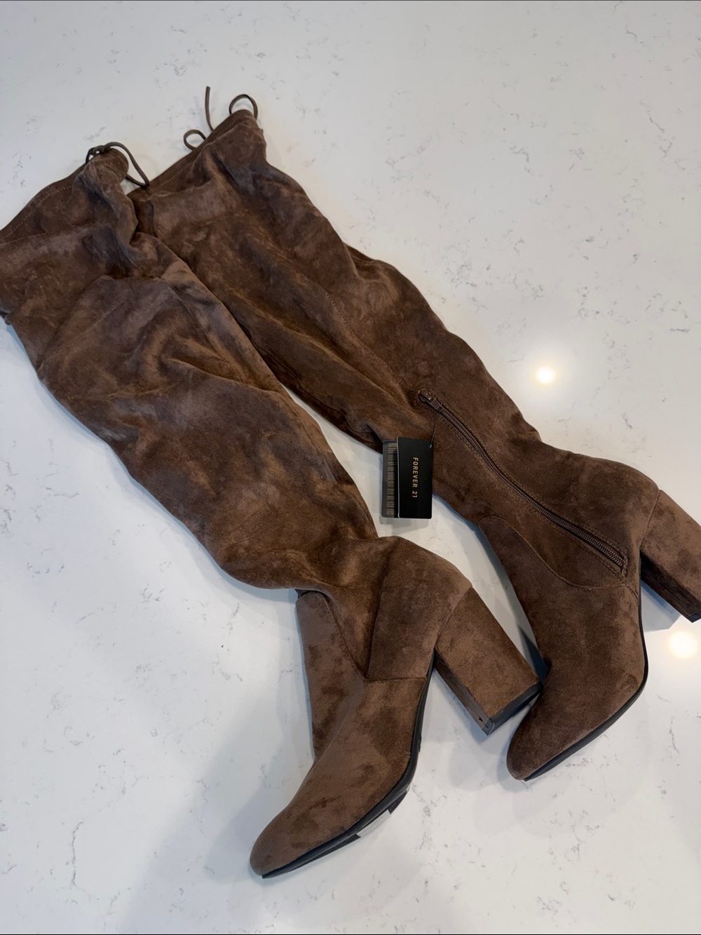 Forever 21 Brown man made Suede Over-the-Knee Block Heel Boots